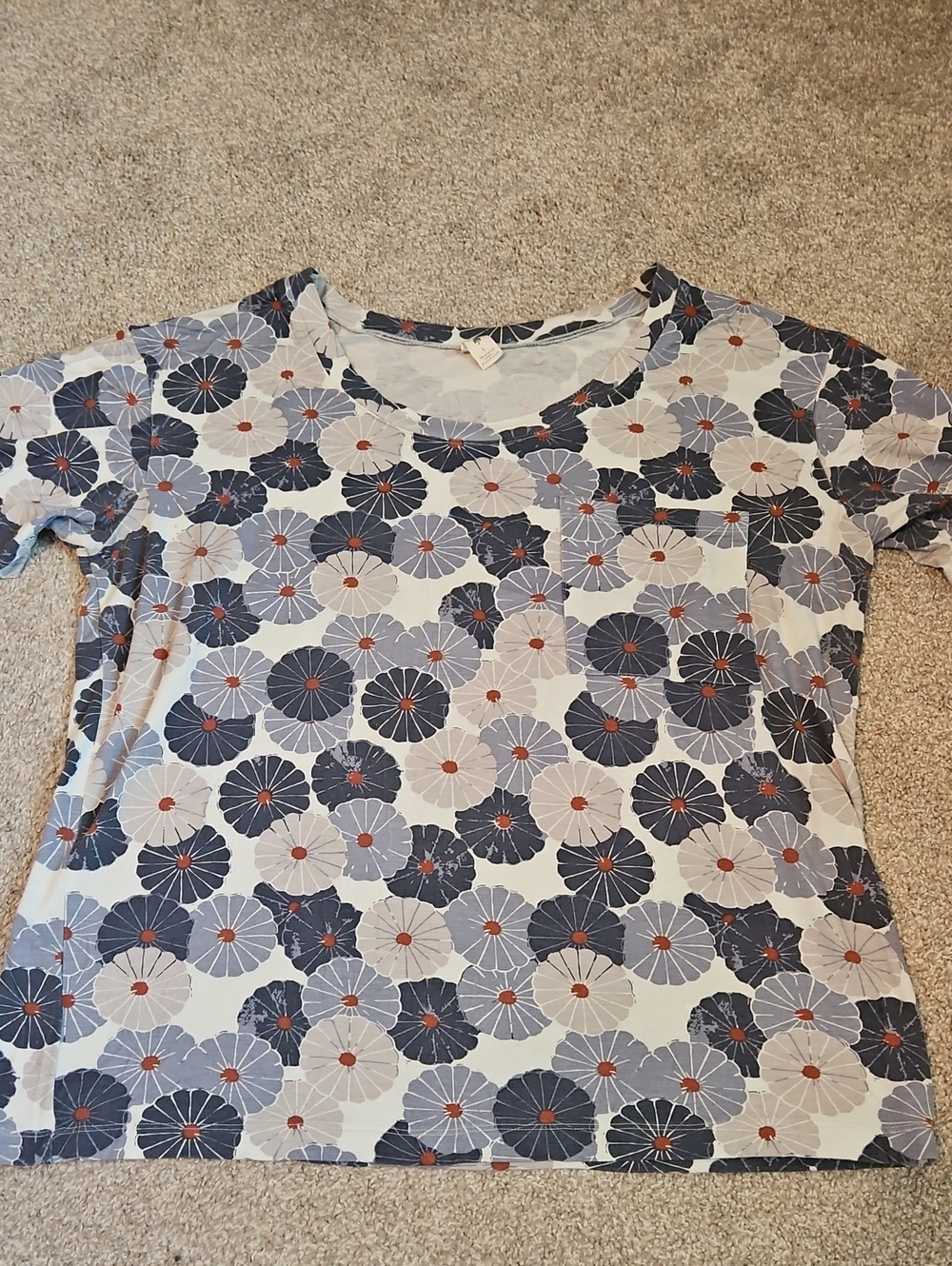 Kate Quinn Women's Large Bamboo Blue Floral Pocket T-Shirt